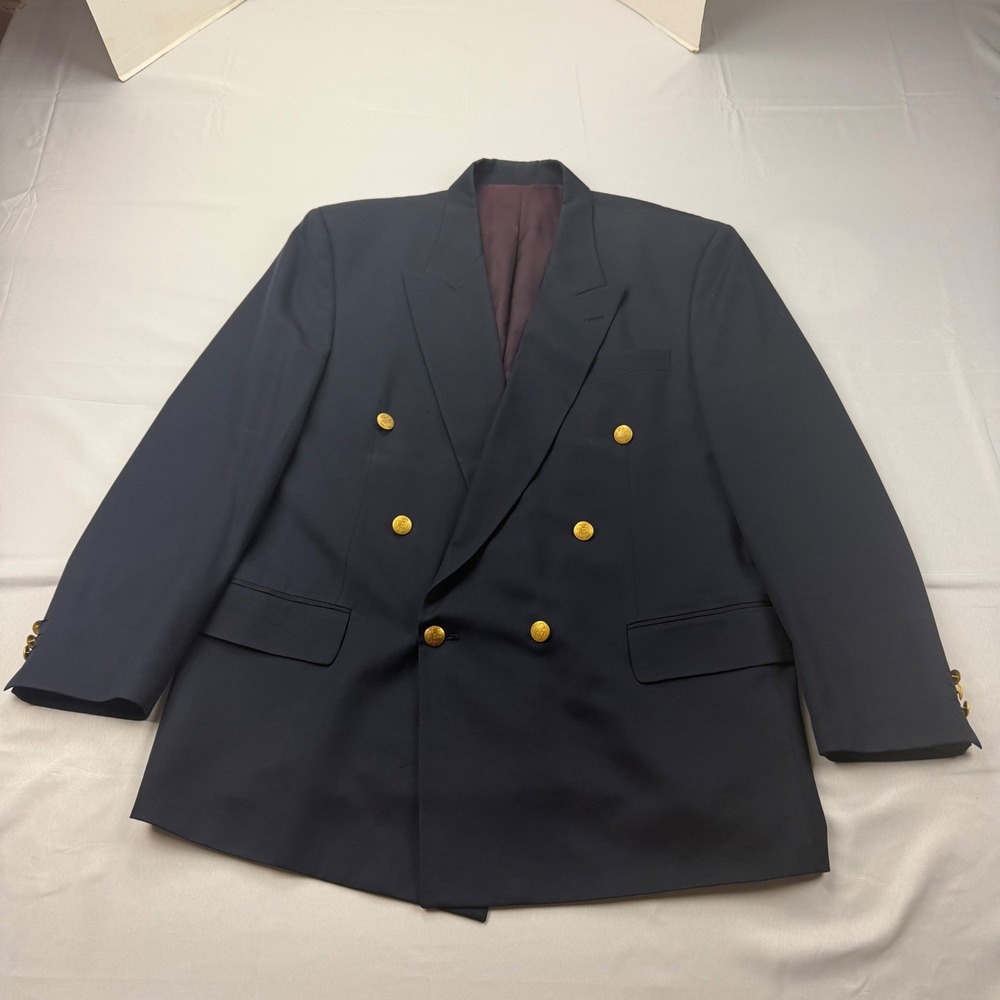 Canali Blazer Mens 44R Navy Blue Double Breasted Super 100s Wool Gold Buttons